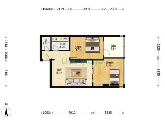 新闻出版局家属院（杨家园） 2室1厅1卫 58平方