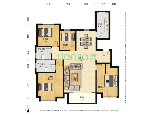 潮白河孔雀城悦府 4室1厅2卫 143平方