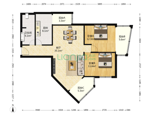 嘉业大厦一期 2室1厅1卫 119平方