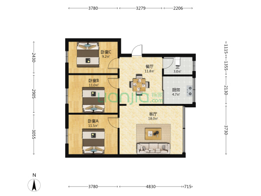 城管局宿舍 3室2厅1卫 93平方