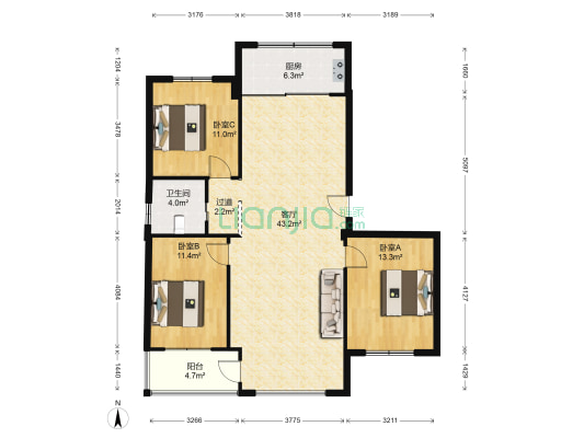 海洋环保所 3室1厅1卫 113平方
