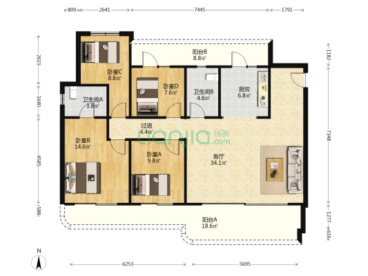 金沙湖高尔夫观邸七期 4室1厅2卫 148平方