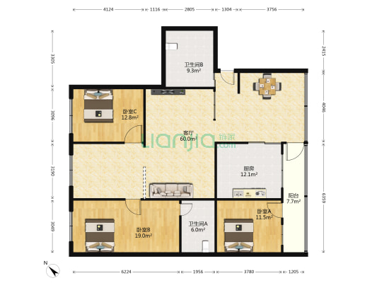 诗书路中段423号 3室1厅2卫 161平方