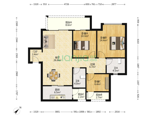 碧桂园东原合能千屿二期 3室1厅2卫 115平方