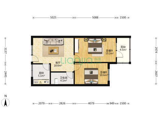 悦福小区 2室1厅1卫 60平方