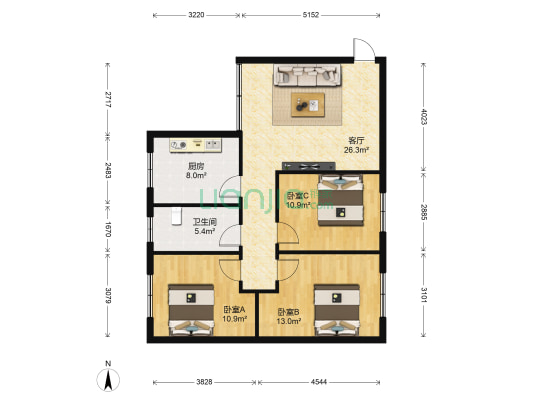 贵安花园 3室1厅1卫 94平方