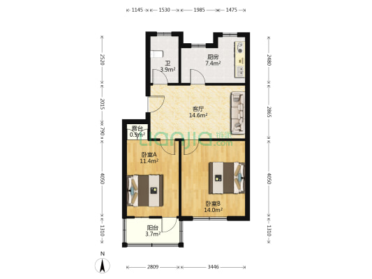 中兴南路 2室1厅1卫 67平方