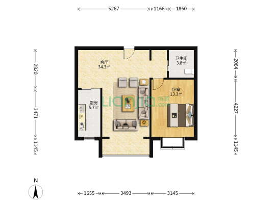 凯旋铭居 1室1厅1卫 75平方