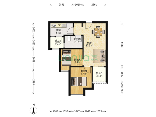 南湖鸿城家园 2室1厅1卫 60平方