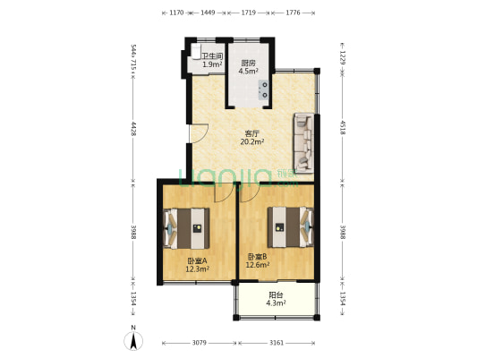 凤凰三村21号 2室1厅1卫 68平方