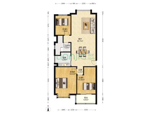 紫荆花园 3室1厅1卫 114平方