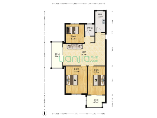 德惠尚书房西区 3室1厅1卫 108平方