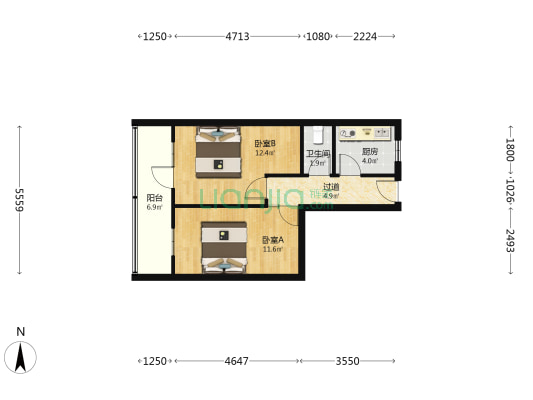 东郊单位家属院（景龙池6号院） 2室0厅1卫 58平方
