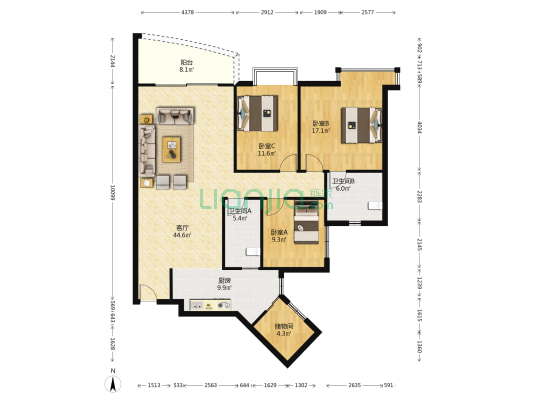 巴蜀俊秀 3室1厅2卫 142平方