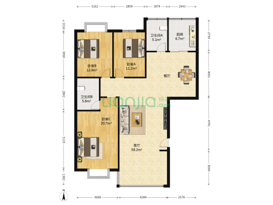 众鑫佳苑 3室1厅2卫 159平方