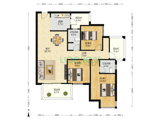 路桥·壮美山湖 3室1厅2卫 117平方