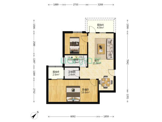 濂泉居 2室1厅1卫 70平方
