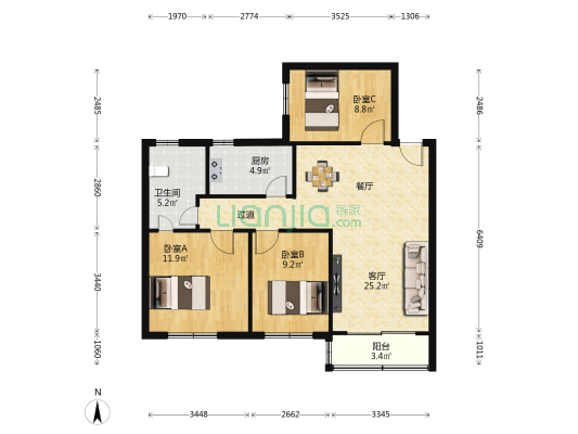 隆泉新村 3室1厅1卫 88平方