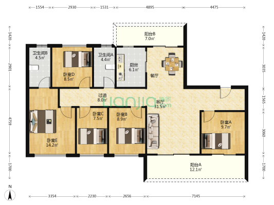 广润福园 5室1厅2卫 168平方