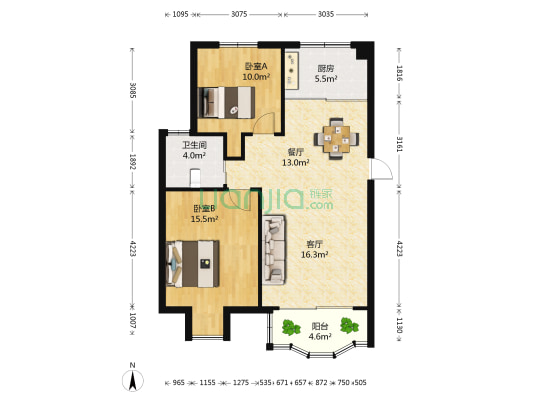格林春天 2室2厅1卫 86平方