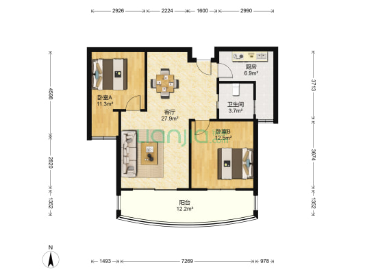 美利广场棠雅苑 2室1厅1卫 89平方