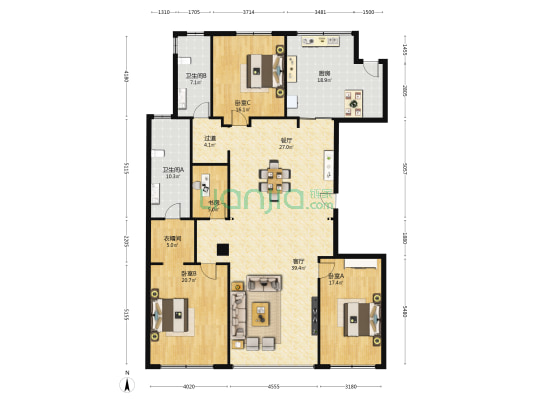 中福城三期北楼 4室2厅2卫 198平方
