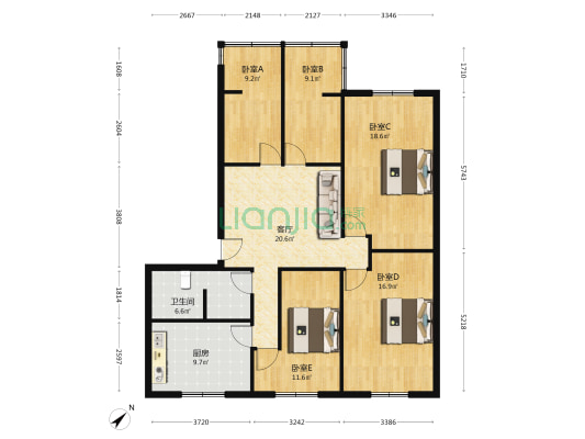 红旗院14号 5室1厅1卫 124平方