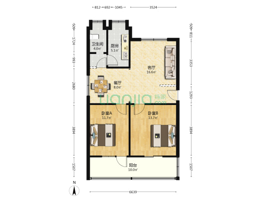 湖南省林业厅宿舍 2室2厅1卫 78平方