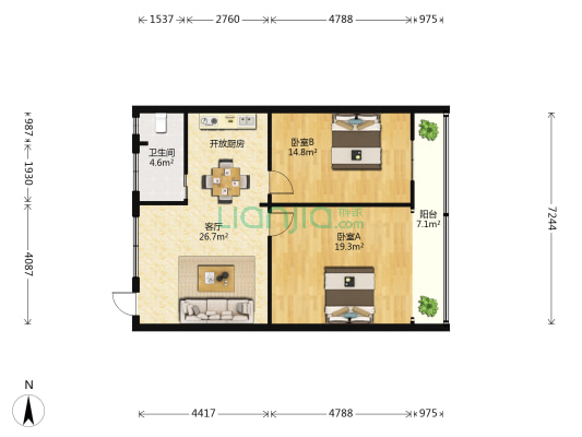 省机械工业供销公司宿舍 2室1厅1卫 81平方
