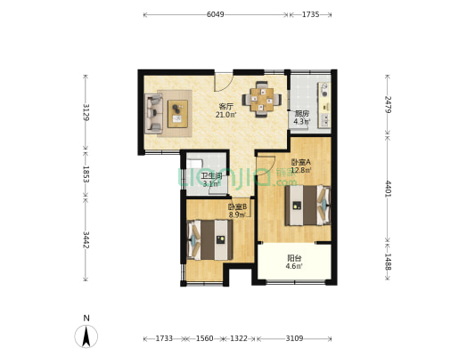 东虹花苑牛首苑 2室1厅1卫 71平方