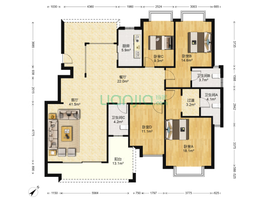 雍景豪庭 4室2厅3卫 170平方