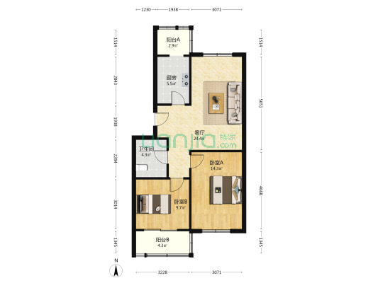 荷月阁南区 2室1厅1卫 81平方