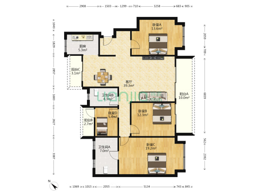 合景领峰 4室1厅2卫 139平方