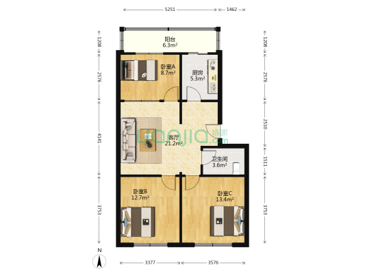 跃进小区 3室1厅1卫 89平方