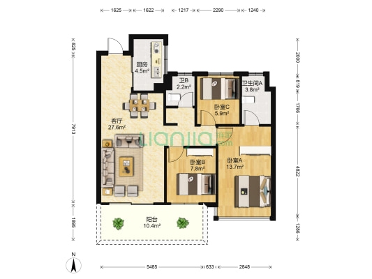 万科悦府 3室1厅2卫 92平方