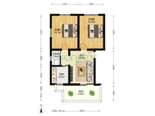 巷西二里 2室1厅1卫 69平方