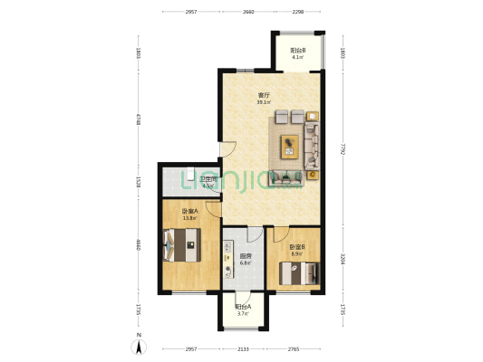 科技花园小区 2室1厅1卫 107平方