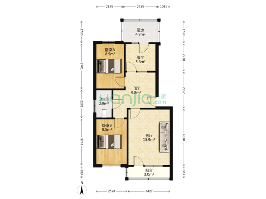 云龙街 2室2厅1卫 72平方