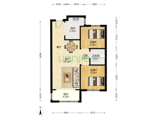 秀兰禧悦都 2室1厅1卫 88平方