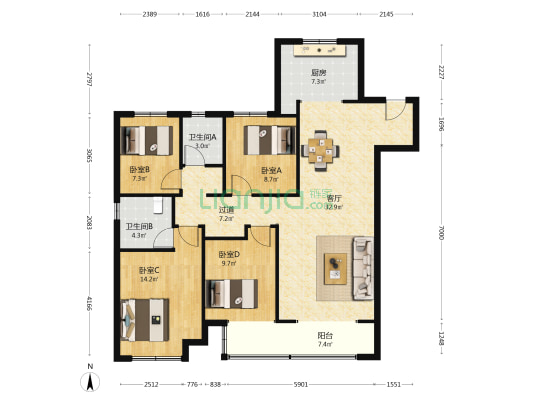 香樟台 4室1厅2卫 144平方