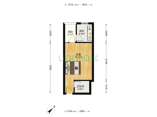 成都合院一期 1室0厅1卫 39平方