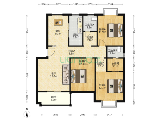 和明雅居 3室2厅2卫 114平方