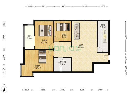 自住标准，高楼层，小区集体供暖-户型图