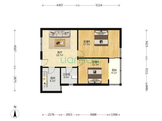 华菁公寓 2室1厅1卫 92平方