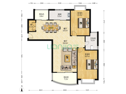 龙缘公寓 2室2厅1卫 119平方