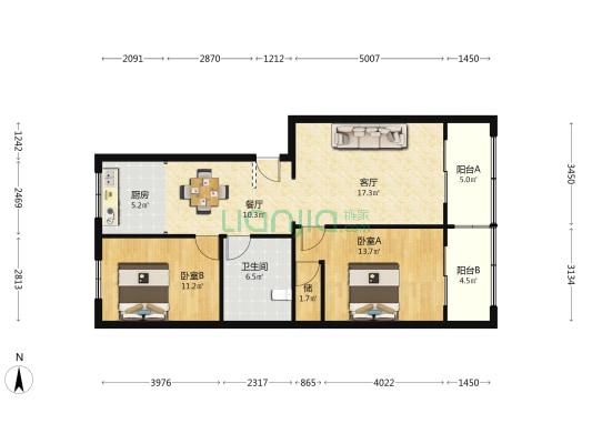 汇鑫家园北区 2室2厅1卫 94平方