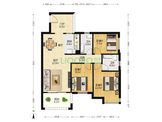 台湾街·花莲府 3室1厅2卫 95平方