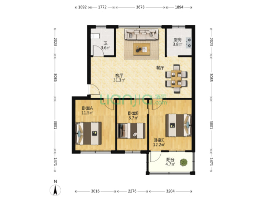 广西水利厅9栋宿舍 3室1厅1卫 89平方
