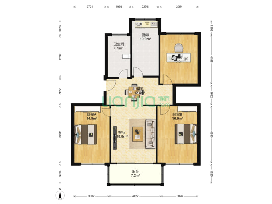 龙珠花园东区 3室2厅1卫 121平方