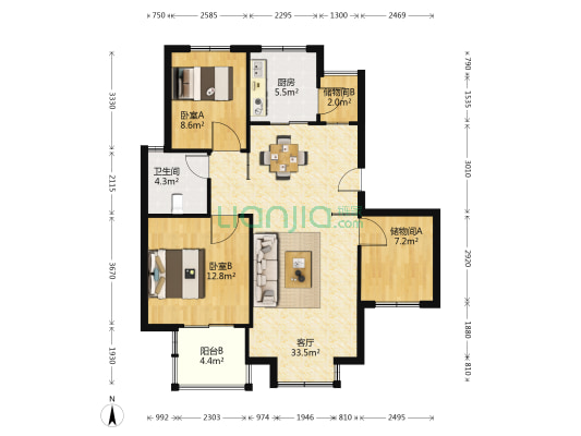 弘盛现代城 2室1厅1卫 93平方